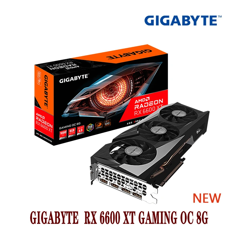 gpu pc NEW GIGABYTE Radeon RX 6600 XT GAMING OC 8G 16000 MHz RX6600 XT GDDR6 128-bit  7nm 6600XT display card for pc