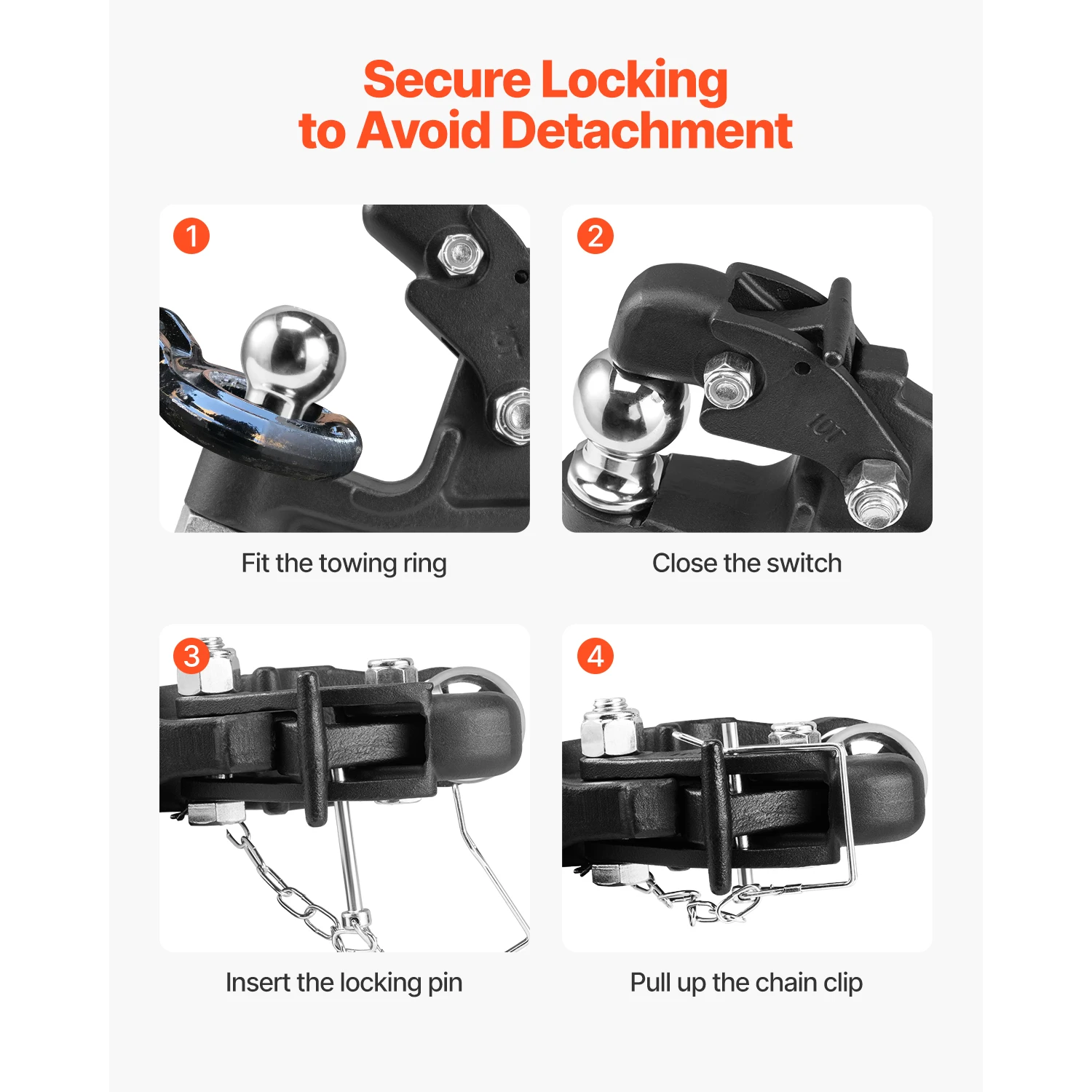 SucceBuy Pintle Towing Hook Hitch Combination 2in/ 2-5/16in Receiver Ball for 2in Hitch Hook fits 2.5 - 3in Lunette Ring