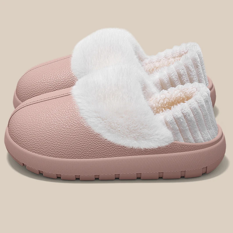 Waterproof Thick Bottom Cotton Slippers Women Comfortabel Detachable Insole Plush Slides Woman Non Slip Warm Home Slippers