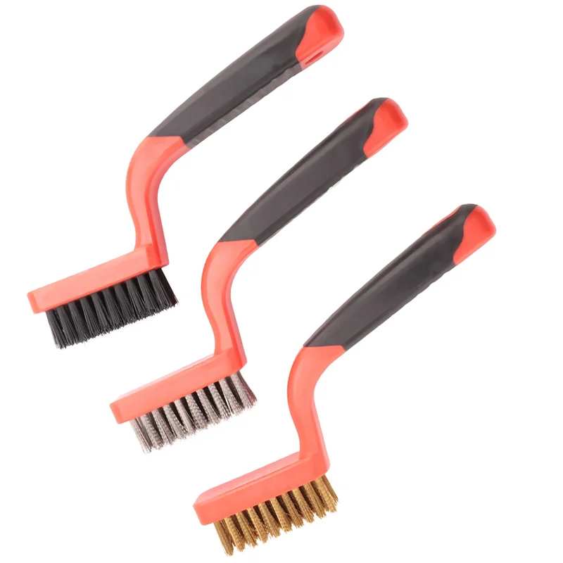 3Pcs Wire Brush Dirt Paint Scrubbing Stripper Brush With Soft Wide Curved Handle Grip 6