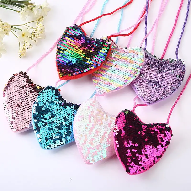 1pc portamonete con paillettes per bambini portamonete per bambina Messenger Love Bag Girl Cute Shoulder Bag kindergarten portamonete per bambini