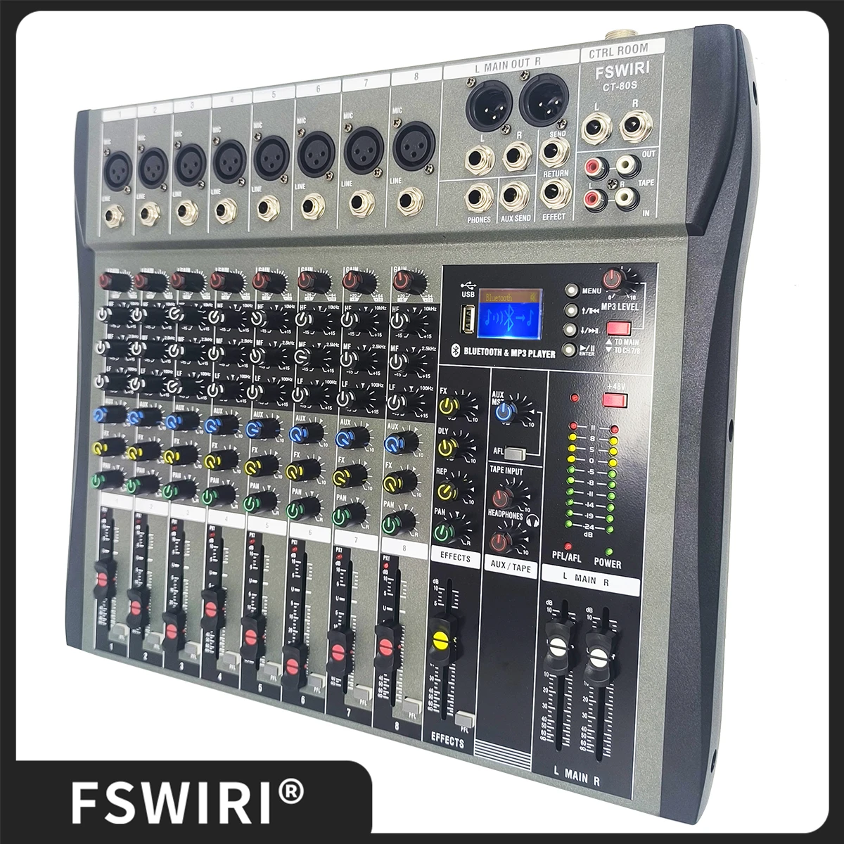 새로운 8채널 믹싱 콘솔, USB 기능 탑재, 가정용 DJ 레코딩 스튜디오, 무대 공연 믹서 오디오에 적합