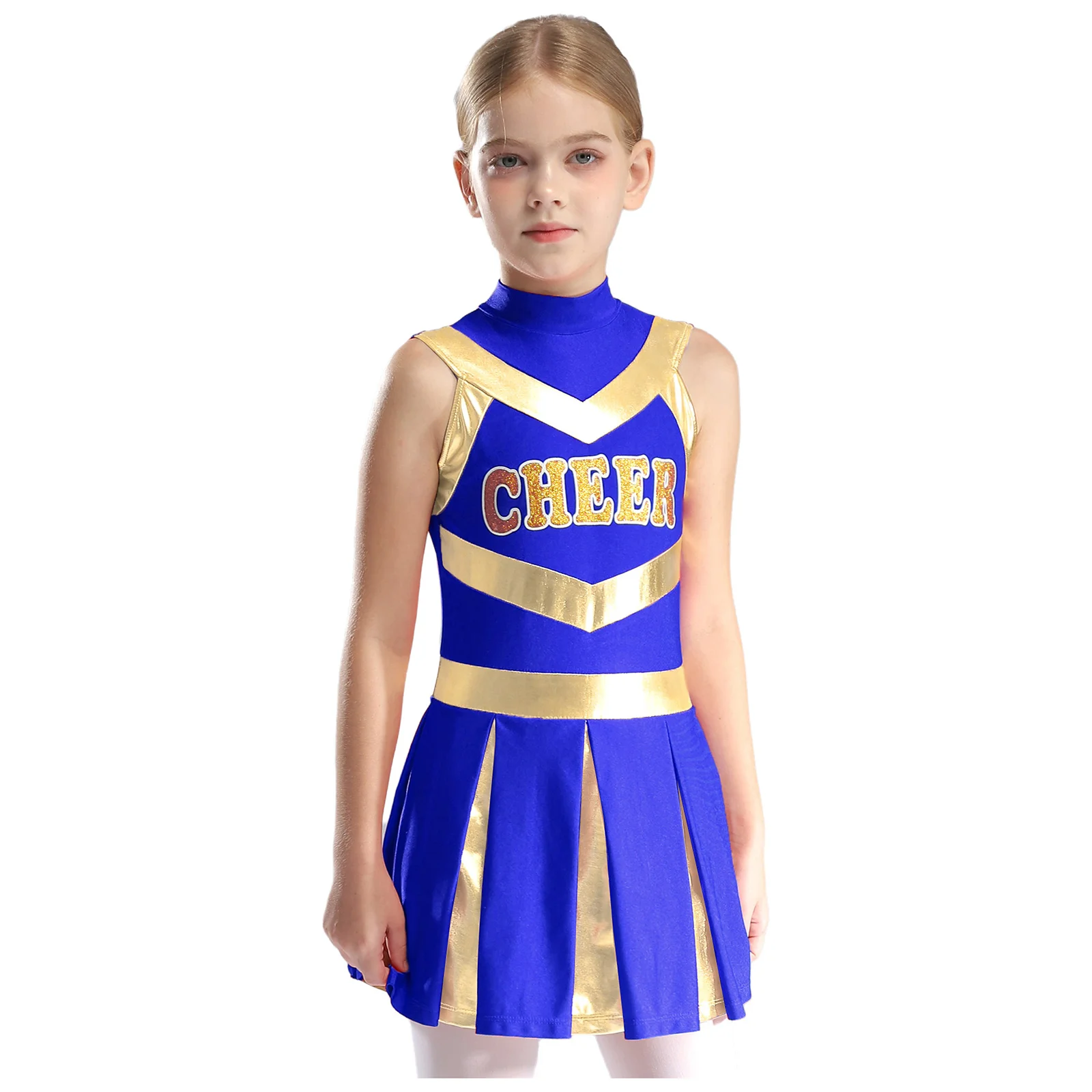 Kids Girls Cheerleading Uniform Cheerleader Costume School Sports Meeting Cheer Ballet Dance Outfits Letter Print Pleated Dress