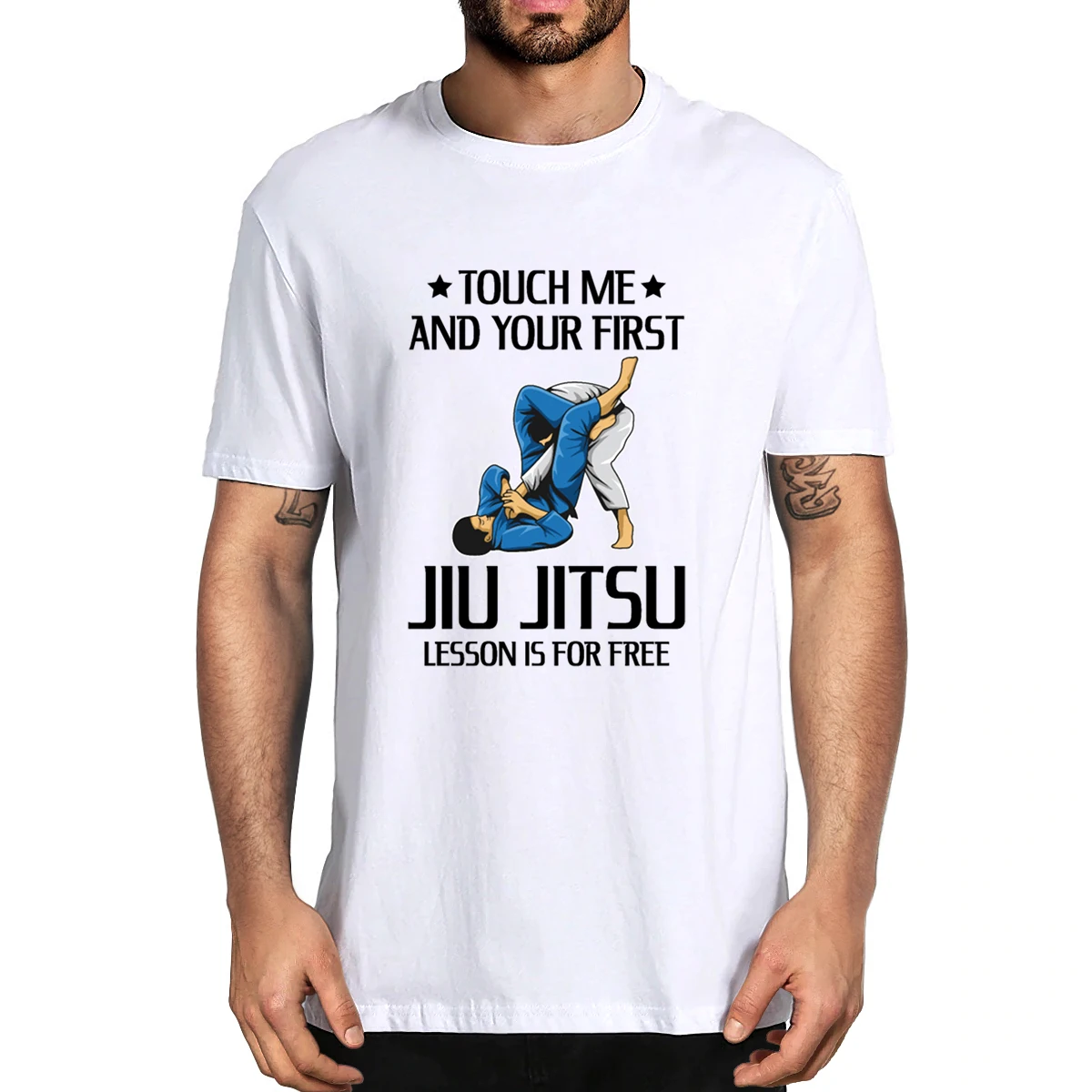 

100% Cotton Touch Me First Jiu Jitsu Lesson Is Free Brazilian BJJ Summer Men's Novelty T-Shirt Women Casual Streetwear Soft Tee