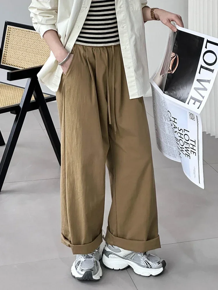 

Брюки-карго женские с эластичным поясом, Модные свободные повседневные штаны в Корейском стиле, уличная одежда с широкими штанинами, весна-лето 2024