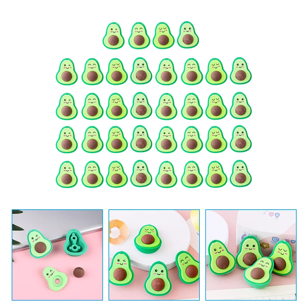 어린이용 아보카도 모양 지우개, 미니 벌크 음식 문구, 멋진 아보카도 모양, 교육적인 사랑스러운 학생, 36 개