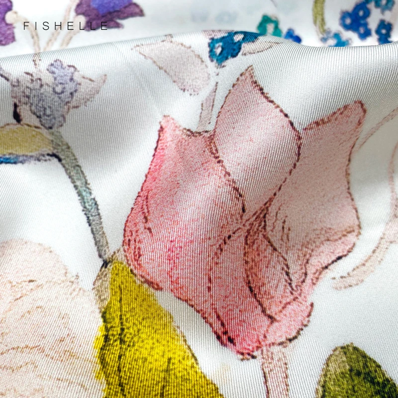 White real silk twill scarf printed flowers head scarfs