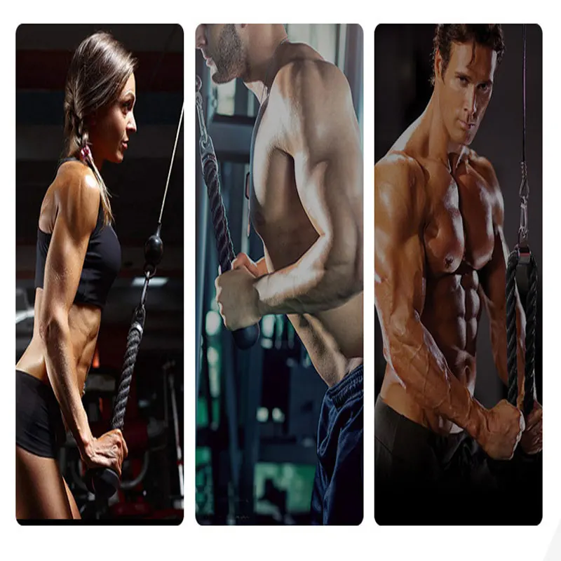 Description Picture 3 of item1 PC Biceps Training Double Head Pull Rope Gym Accessories Single Head Double Head Triceps Lower Press Rope Face Pull Handle