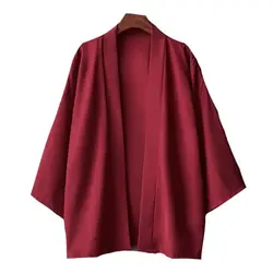 Unisex Black and White Samurai Kimono Cloak - Japanese Haori Summer Shirt - 3XL (Red A)