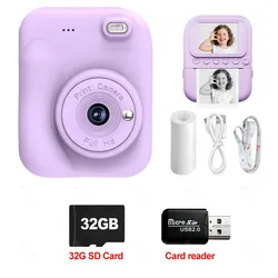 Children's Instant Print Digital Camera with 2.4'' IPS Screen and 1080P Video Recording - Perfect Gift (Purple add 32G SD)