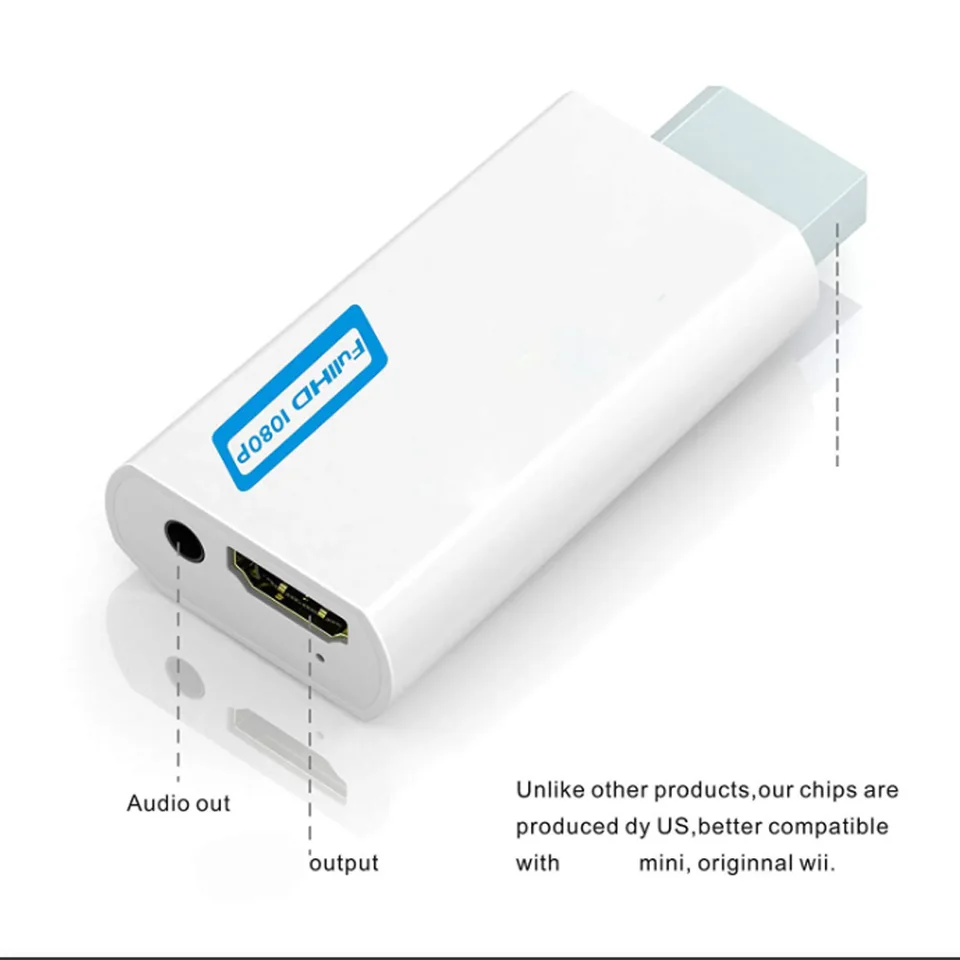 Adaptador Wii A HDMI - Convierte Señal A 1080p, Con Salida Audio 3.5 Mm, Compatible Con Todos Los Modos (NTSC/PAL), Plug And Play