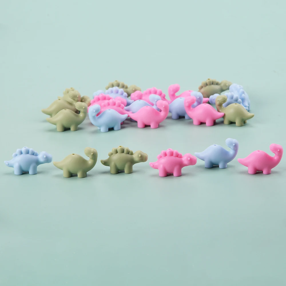 LOFCA 24Pcs food grade mini silicone dinosaur beads Cute cartoon Rodent BPA-Free Teething necklace Care DIY jewelry toys