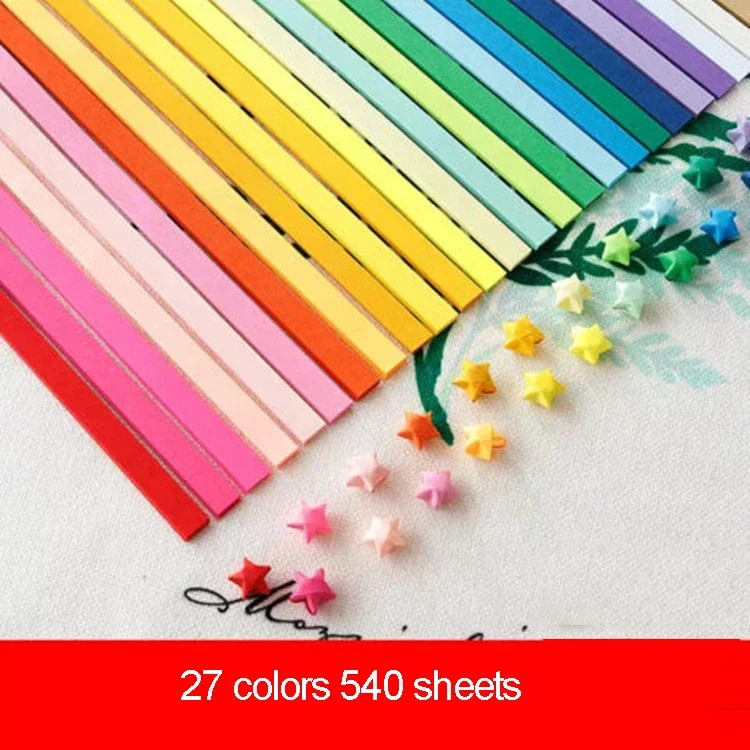 Vibrant Origami Star Paper Strips - 540 Sheets in 27 Colors
