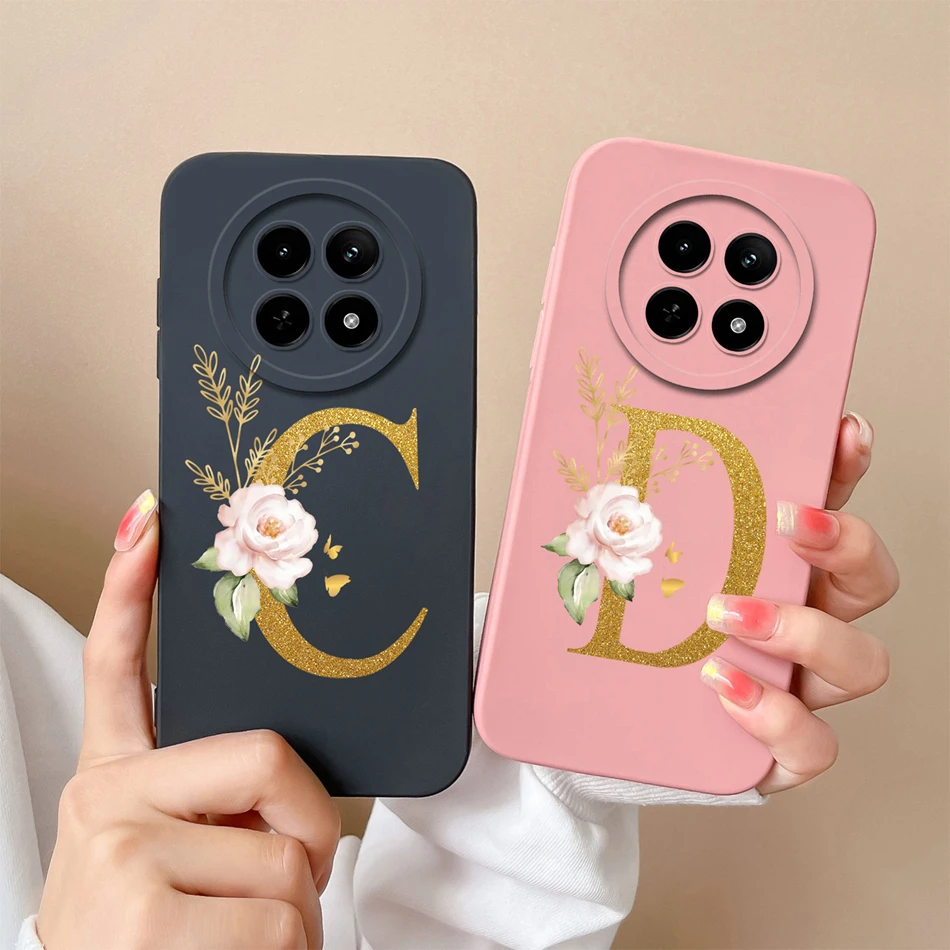 Elegant Rose Letter Soft Liquid Silicone Protective Back Cover for Realme - Lens Protection Bumper Case