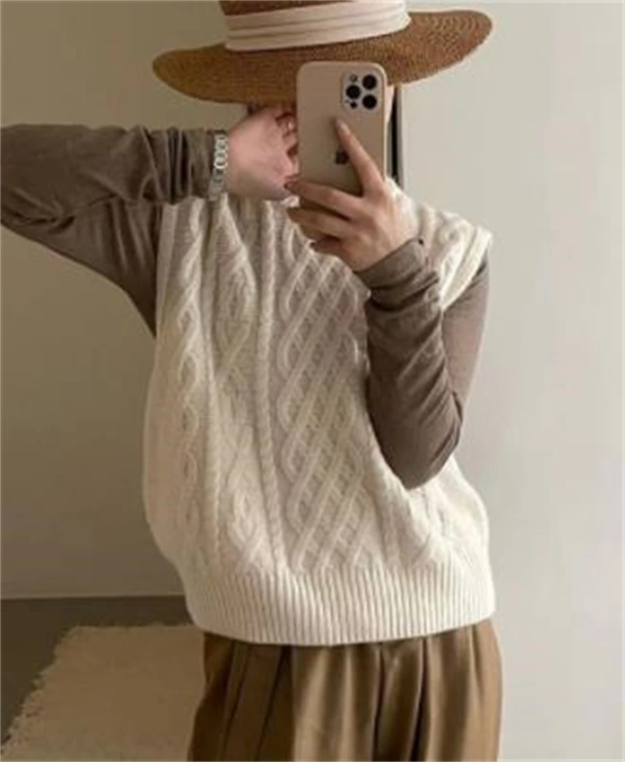S6720fb86846949989fcf01f217dd8f60o Spring Fall Knit Vest Soft O-neck Pullovers Solid Color Sweater Colete Basic Woman Knitwears Top Korean Sleeveless Chaleco Mujer Mallzona