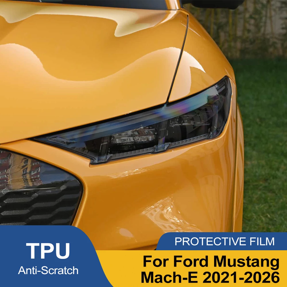 For Ford Mustang Mach-E 2021-2023 TPU PPF High-Gloss Smoke Black Pre Cut Car Headlight Protective Film Anti-Scratch Vinyl Film
