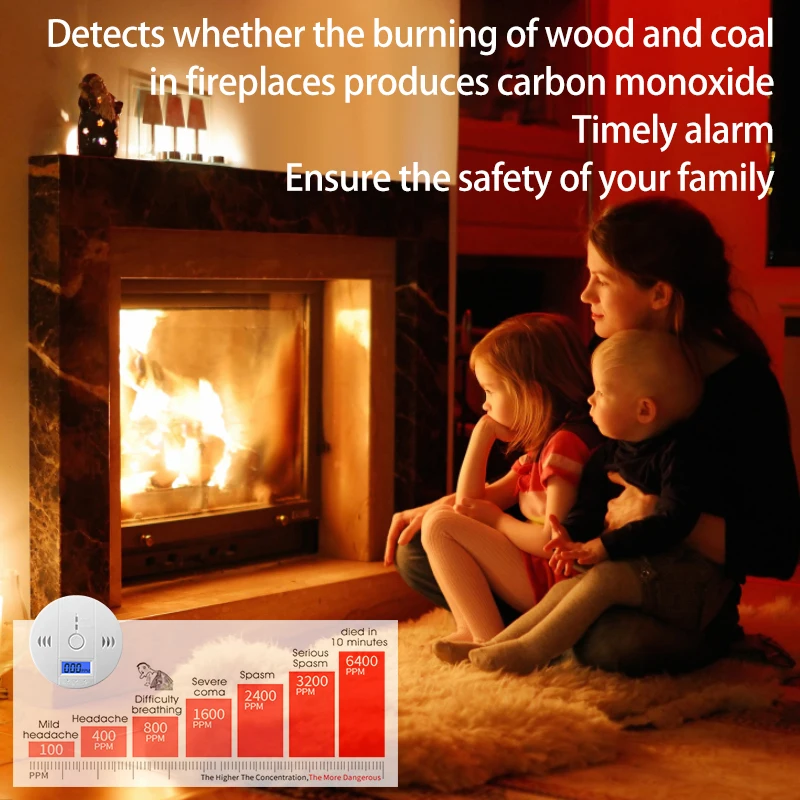 Carbon Monoxide Detector Alarm Photoelectric Sensor 85dB Sound Warning LCD Digital Display Home Indoor CO Poisoning Siren carbon monoxide alarm
