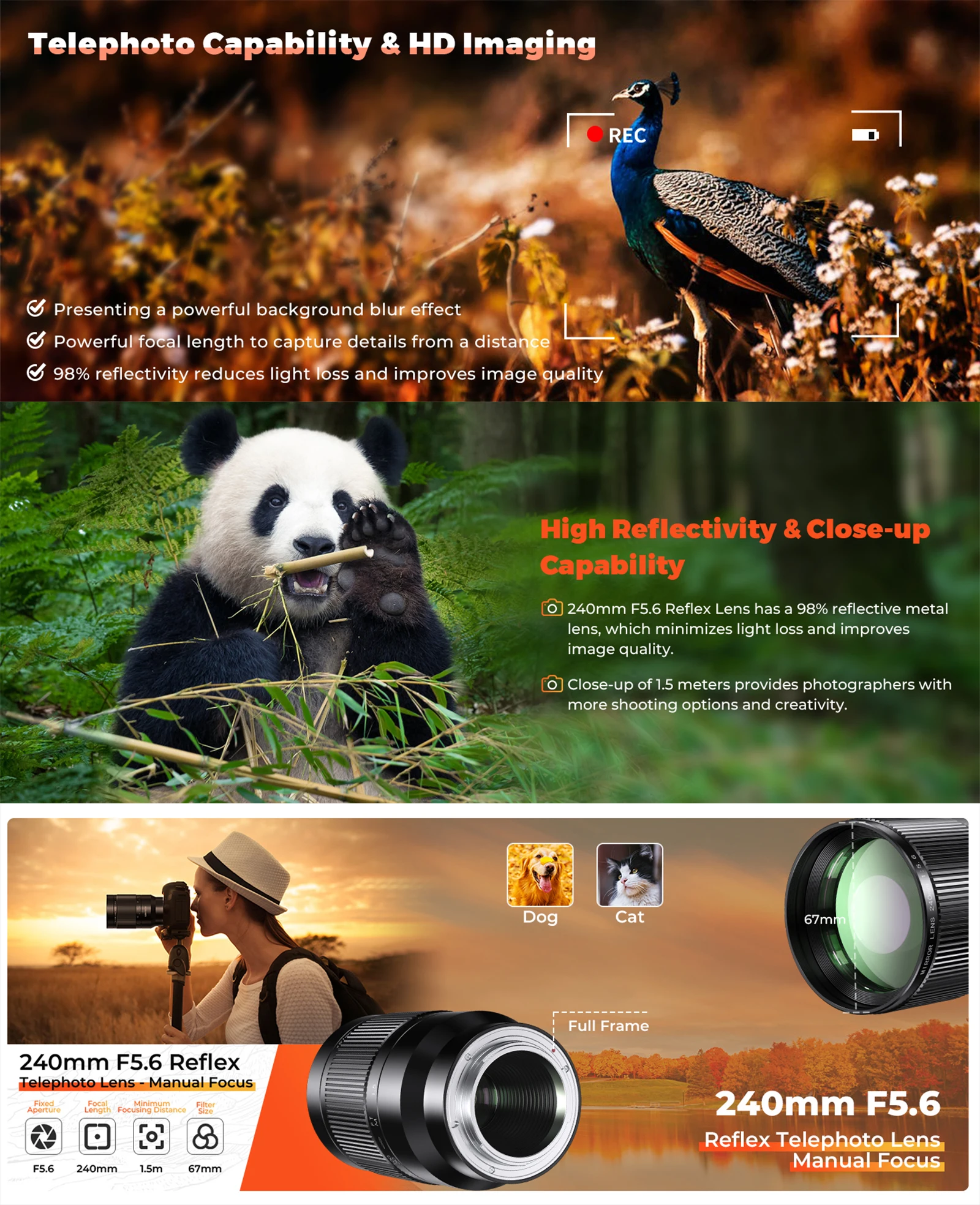 NEW 240MM F5.6 Foldback Prime Lens For Canon EF Nikon Z Sony E Mount Micro Singl