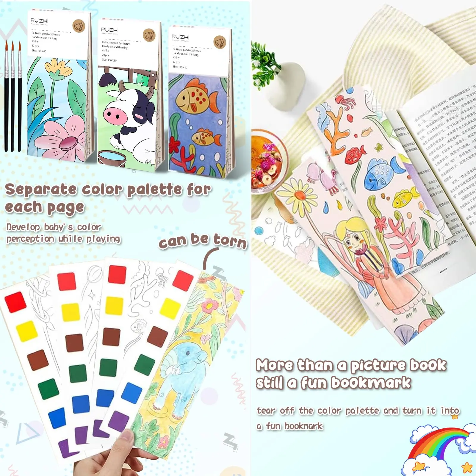 3Pack Paint with Water Books for Kids Ages 4-8, Watercolor Coloring Book, Pocket Watercolor Painting Book, Travel Magic