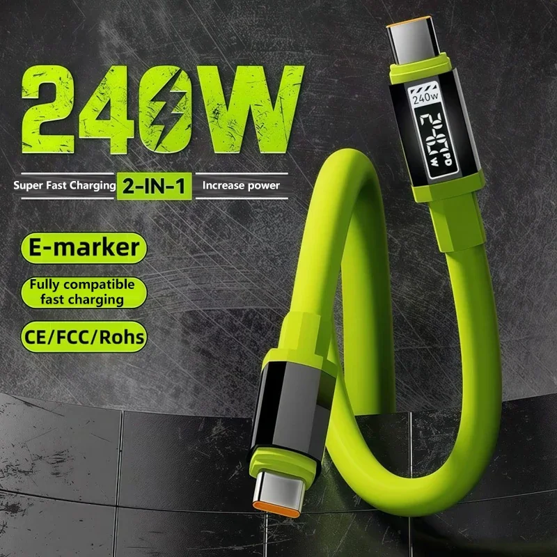 รูปสินค้า สายชาร์จซิลิโคนไร้สาย 240W ชาร์จเร็ว 10A สำหรับ iPhone Samsung Xiaomi