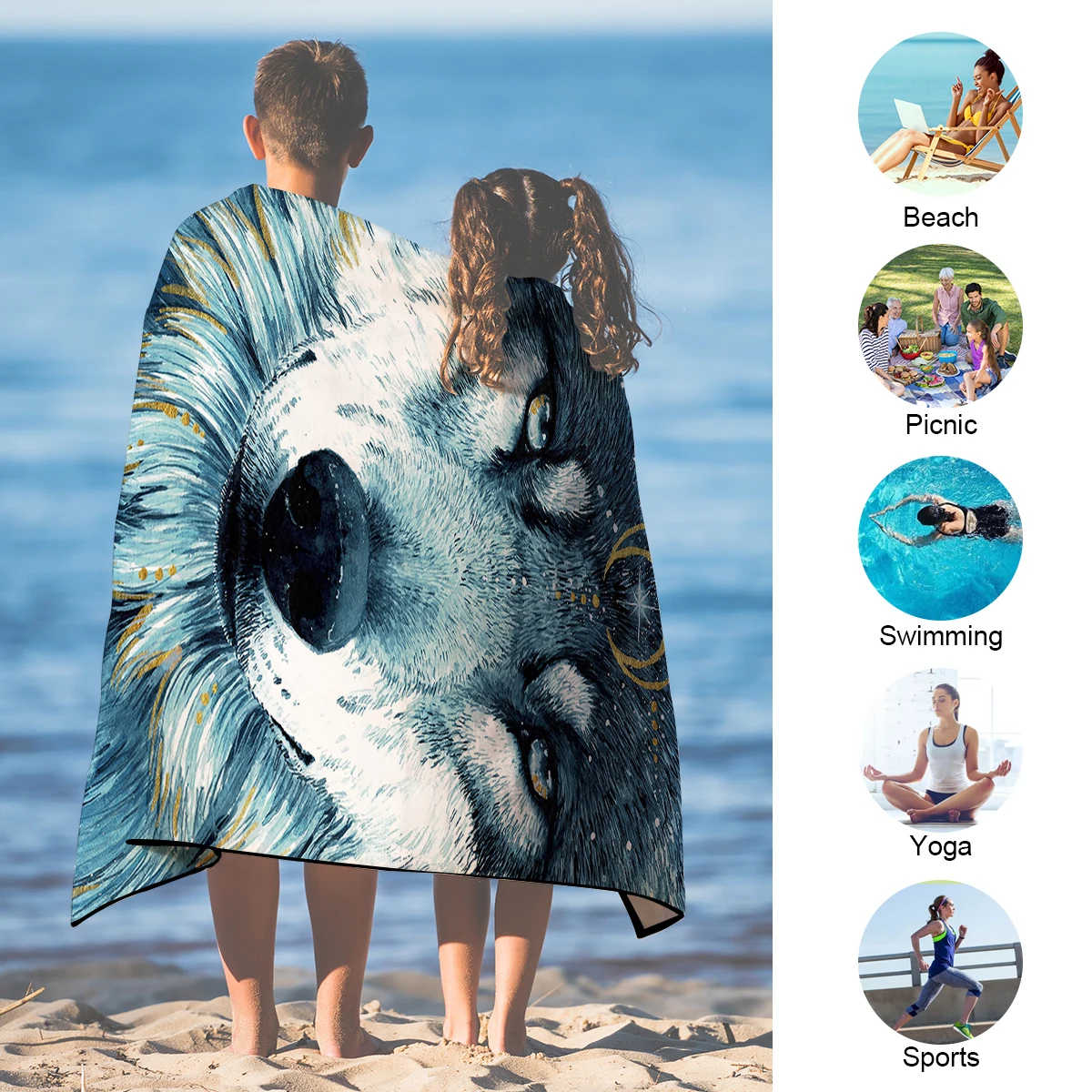BeddingOutlet Wolf Bath Towel Bathroom Microfiber Large Beach Towels Native Tribal Animal Watercolor Shower Towel 75x150cm
