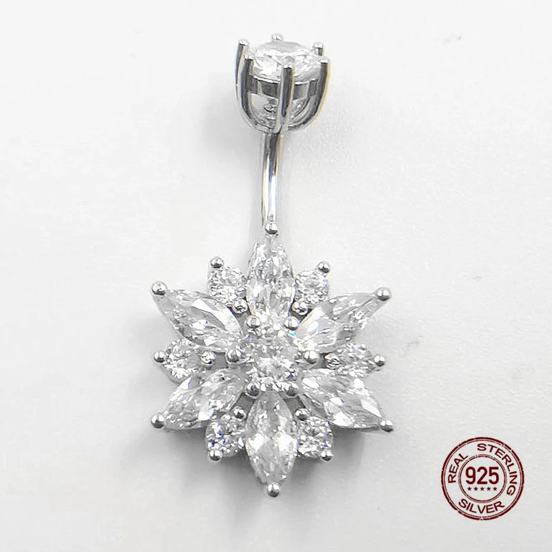 

Циркониевое кольцо для пупка с хризантемой, Женское кольцо для пупка, Серебряное украшение для пирсинга тела