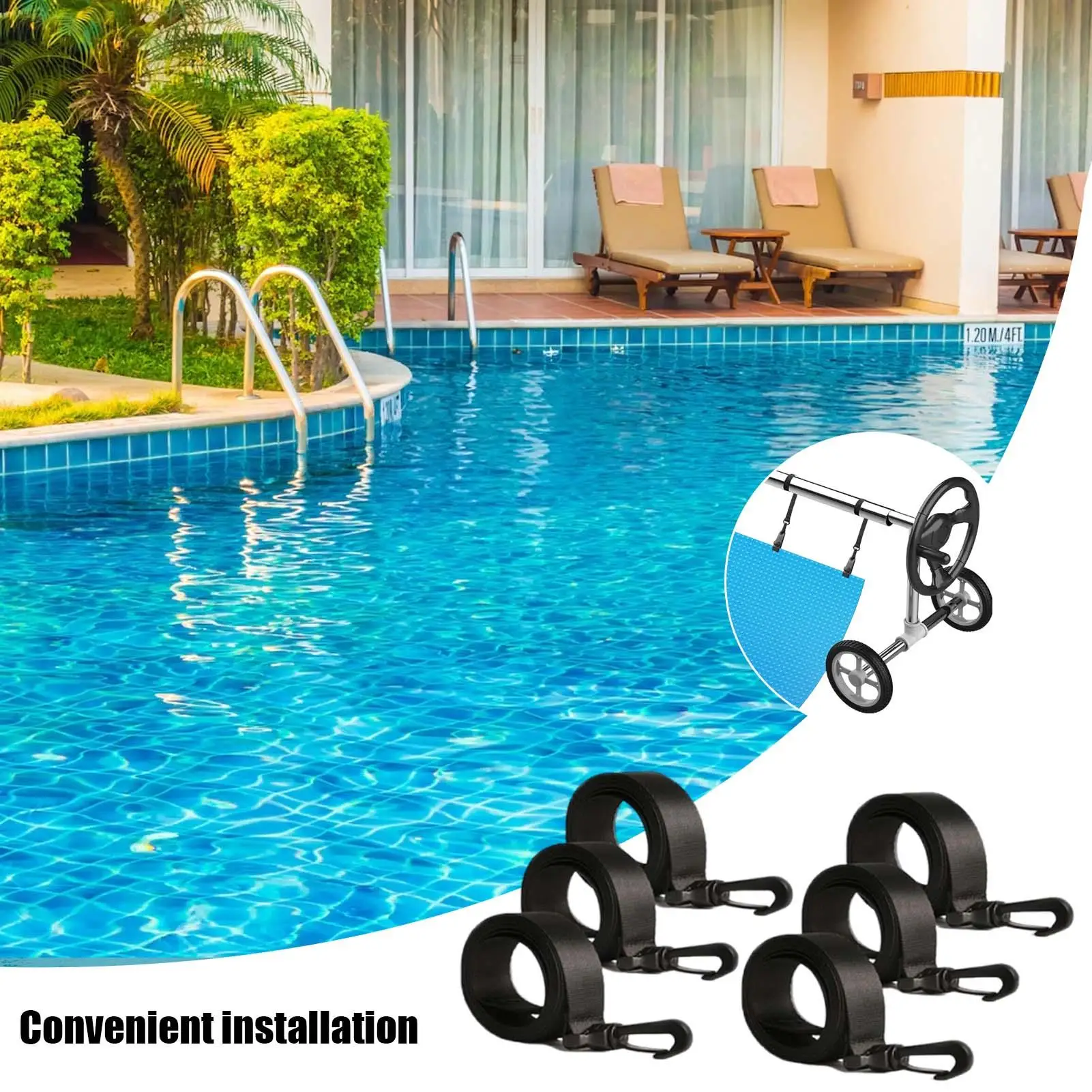 Solar Cover Reel Fastening Set Pool Cover Straps Solar Cover Roller Attachment Straps Solar Cover Reel Attachment Accessories