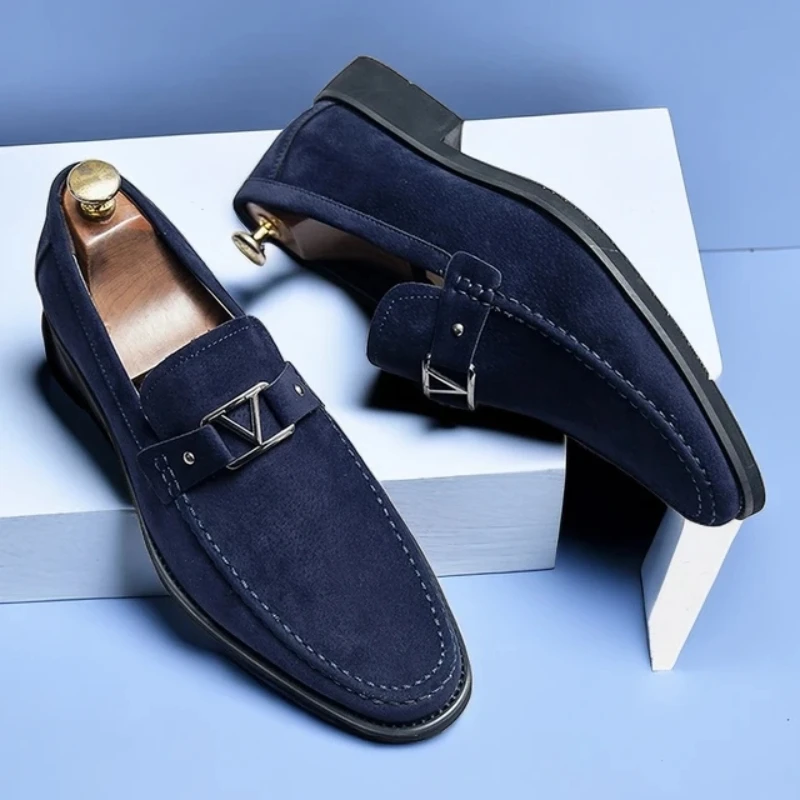 

New Arrivals Men Loafers Flock Business Dress Shoes Male Flats Comfortable Slip-on Driving Shoes Handmade Size 38-48