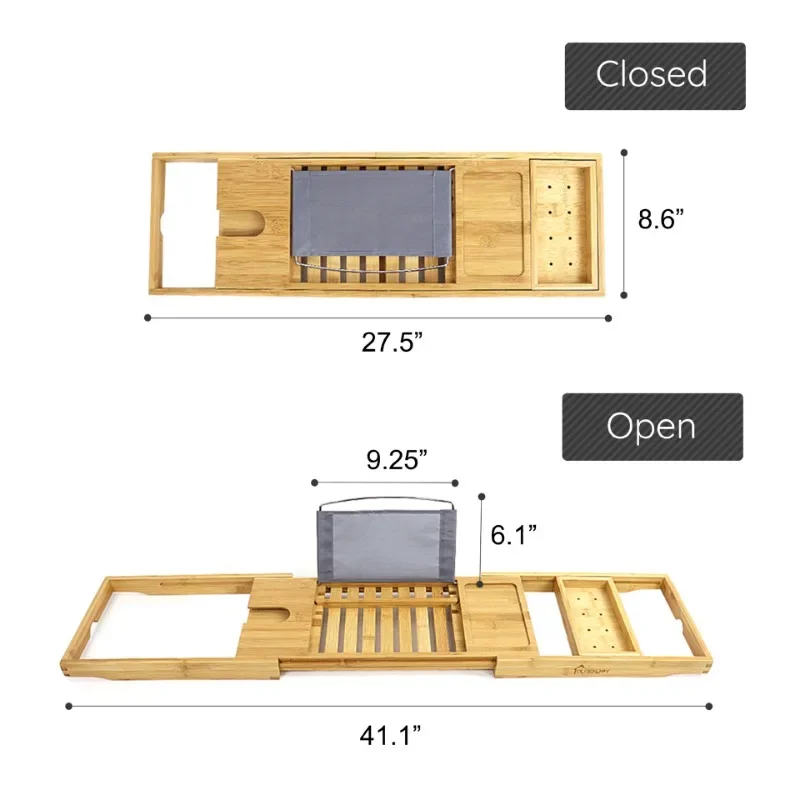 Extendable Sides Bathtub Tray Bamboo Bathtub Rack Retractable Non-slip Bath Shelf with Phone Rack Wine Glass Holder