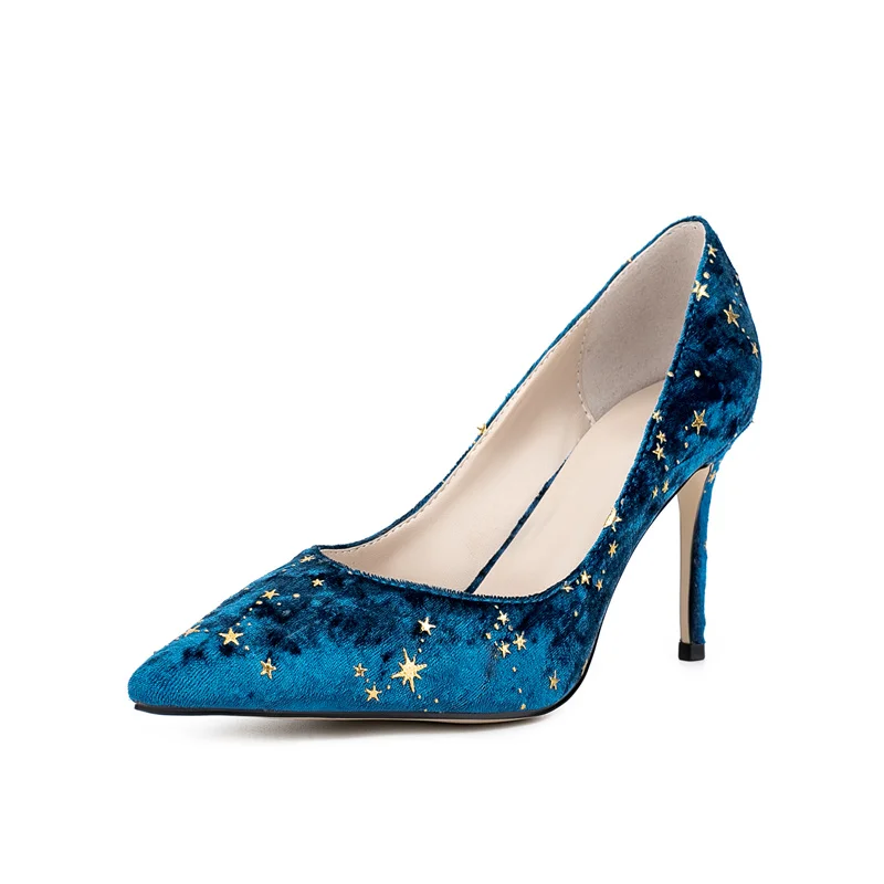 

High Heel Woman Shoes Pleuche Solid Color Slip-on Pointed Toe Ladies Shoes Thin Heel Tiny Spot Luxury Brand Woman Shoe Big Size