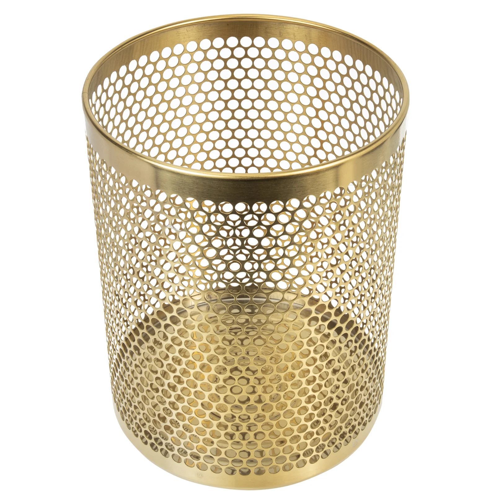 

Golden Trash Can Stainless Steel Hollow Garbage Bin Waste Paper Basket Kitchen Office Rubbish Container Recycle Bin