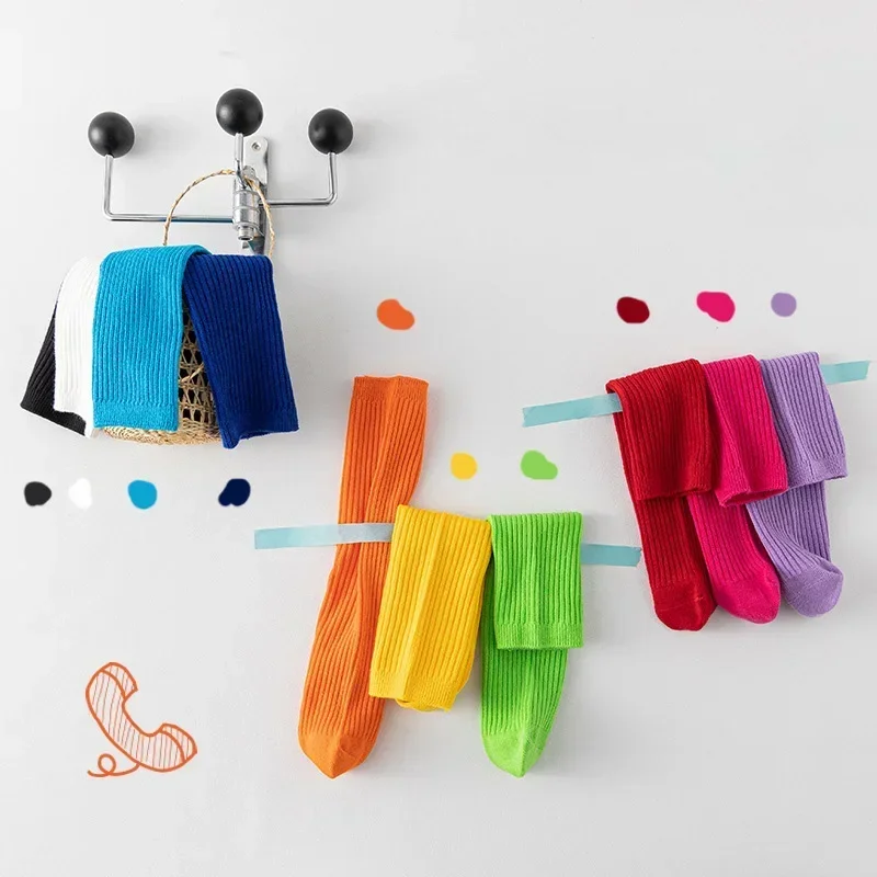 Boy Girl Striped Cotton Sock Knee High Sock for Kids Girls Korean Fashion Simplicity Solid Color Calf Sock for Children 3