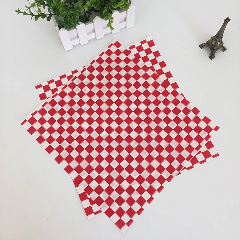 

100/200PCS Red and White Grid Pizza Oil Paper Sheet Fried Food Paper Liners Hamburger Wrapping Paper for Baking Pastry