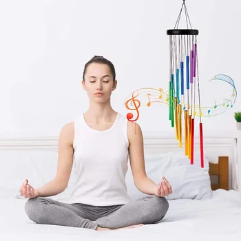 New 12 Tubes Rotating Solid Wood Aluminum Pipe Wind Chime Waterproof 12 Pipe Classic Matching Music Wind Chime Home Decoration 2