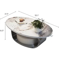 55" Modern Oval Coffee Table with Abstract Metal Base, Sintered Stone Top,Drawer for Living Room-Gary, Coffee table 2