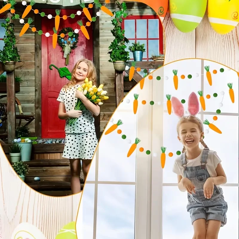 1/3Set Ostern Karotte Pompom Ball Banner für Ostern Party Dekoration Hängen Girlande Bunting Flagge Kinder Geburtstag party Decor – Detail 6
