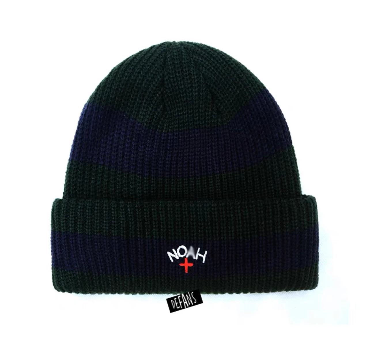 DEFANS NOAH CORE LOGO BEANIE Striped Wool Hat Male Cross Embroidery Knitted  Cold Hat Female