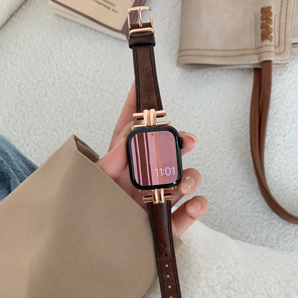 Armband für Apple Watch Band S11/10/9/8/7/SE/6/5/4/Ultra 2 3 IWatch 49/46/45/44/42/41/40/38 mm Luxus Crazy-horse Lederarmband – Detail 3