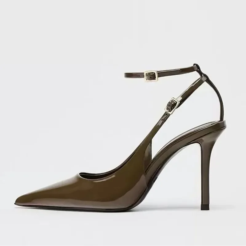 Sexy Pointed Toe Ankle Straps Buckle Women Pumps Patent Leather Slingbacks High Heels Elegant Party Shoe Stiletto Heeled Sandals 20 Sexy Pointed Toe Ankle Straps Buckle Women Pumps Patent Leather Slingbacks High Heels Elegant Party Shoe Stiletto Heeled Sandals - Image 2