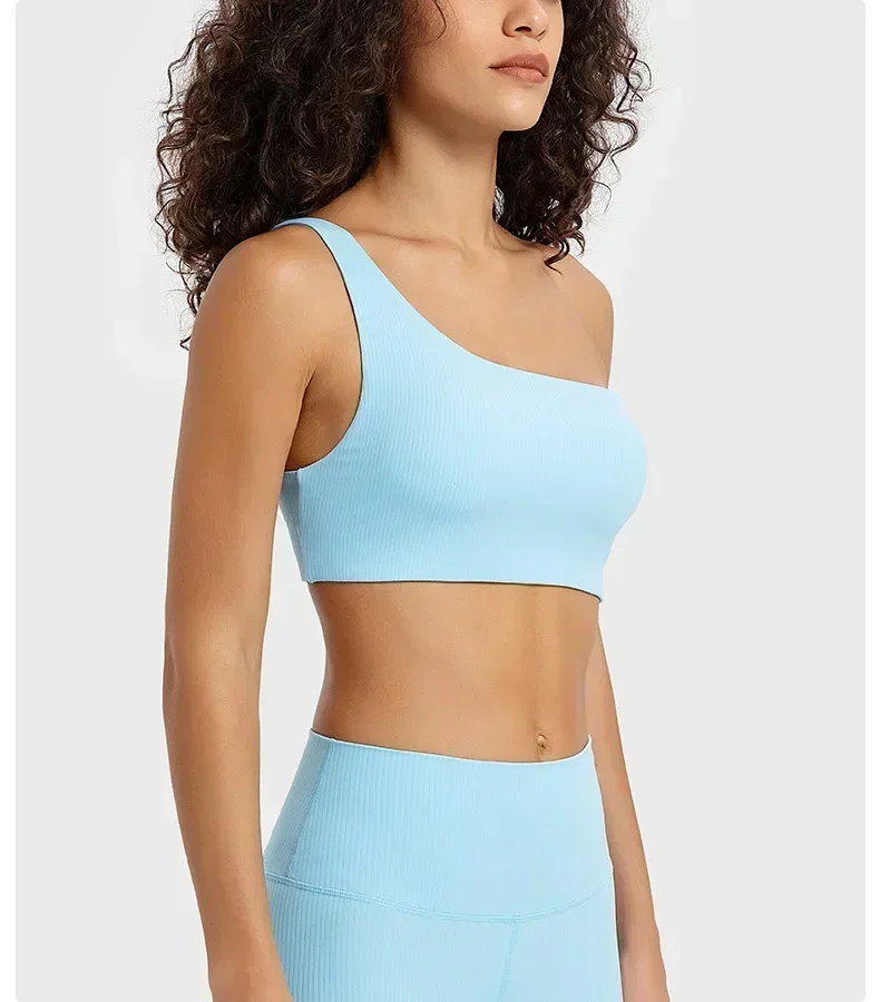 Lemon Women Yoga Sports Bra Gym Fitness Sport Vest Single Shoulder Strap Ribbed Underwear Outdoor Workout Tank Top Sportswear