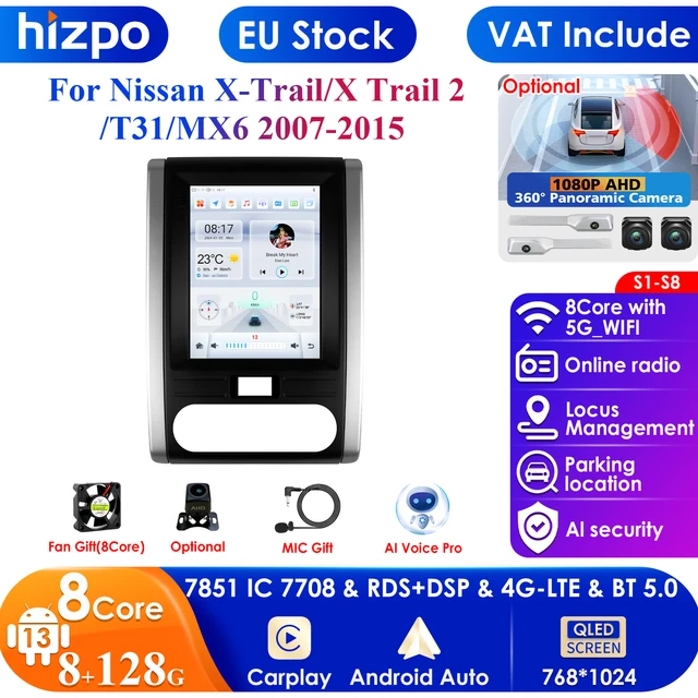 4G LTE Carplay Car Radio Android for Nissan X-Trail X Trail 2 T31 MX6 Tesla Style AI Voice Video Player Stereo 2din Autoradio BT
