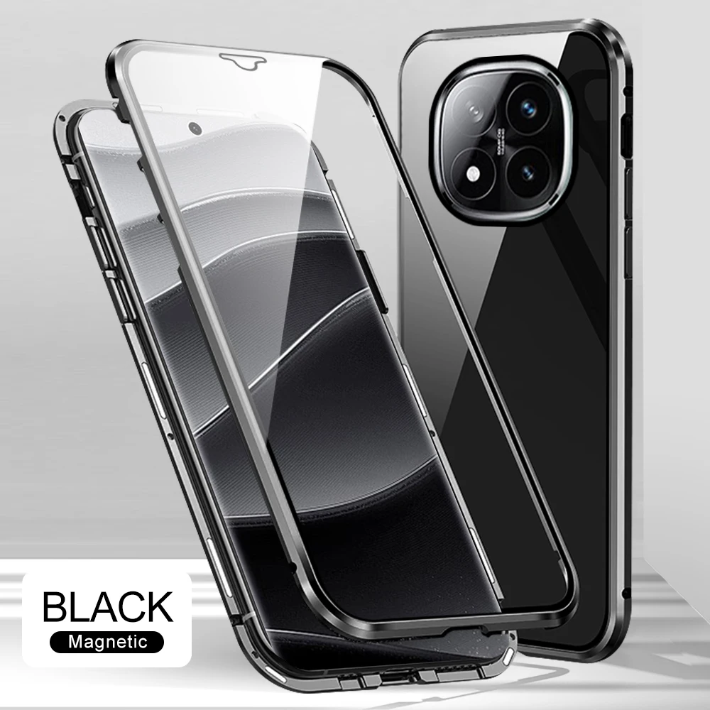 360 Double-Sided Magnetic Glass Case with Metal Frame and Flip Cover