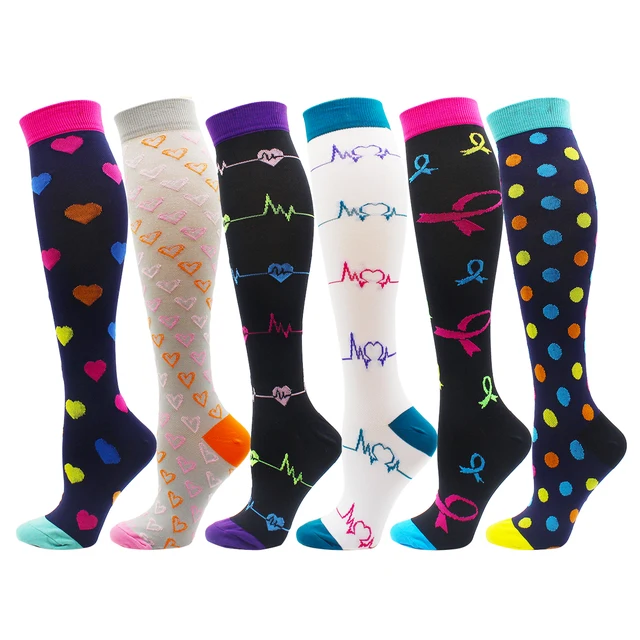 Men and Women Long Tube Compression Stockings Pressure Nursing Socks For Diabetes Varicose Veins Outdoor Sports Running Socks 6 pairs-NS014