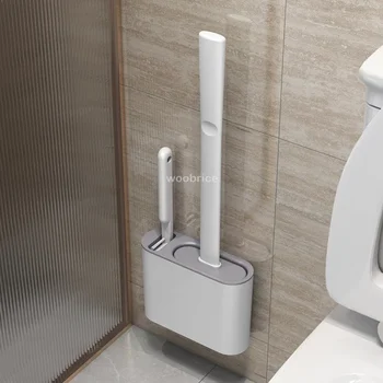 Scopino per WC sospeso a parete con supporto Scopino per WC in silicone con manico lungo Setole morbide Spazzola per pulizia WC Accessori per il bagno 1