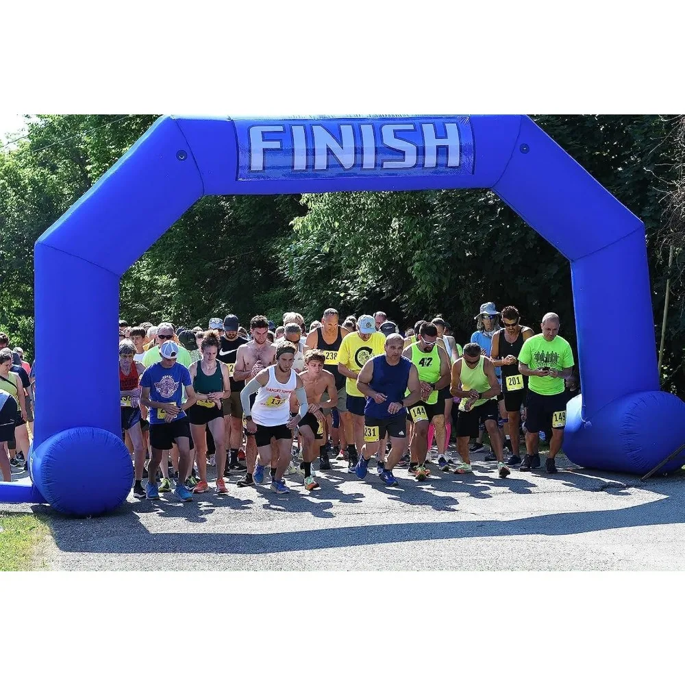 20ft Start Finish Line Inflatable Arch Blue with Powerful Blower, Hexagon Inflatable Archway for Race Outdoor Advertising Commer