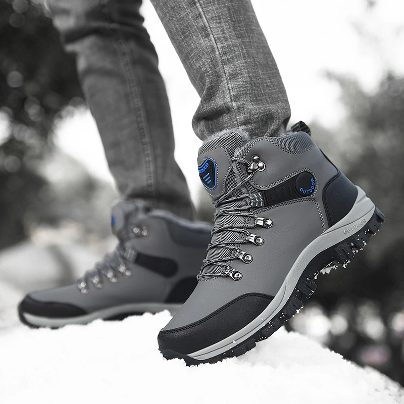 Botas impermeables de cuero para hombre, botines de nieve para