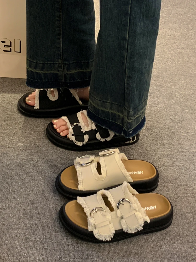 House Slippers Platform Shoes Slides Fashion Low Fringe Summer