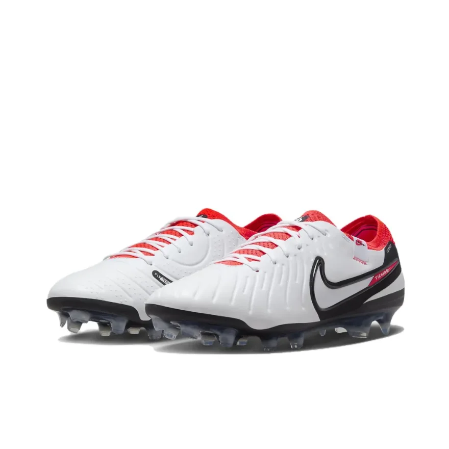 NIKE Tiempo Legend 10 Elite FG Men's Soccer Cleats Anti slip and Wear-resistant Natural Turf White Red and Black Colorways