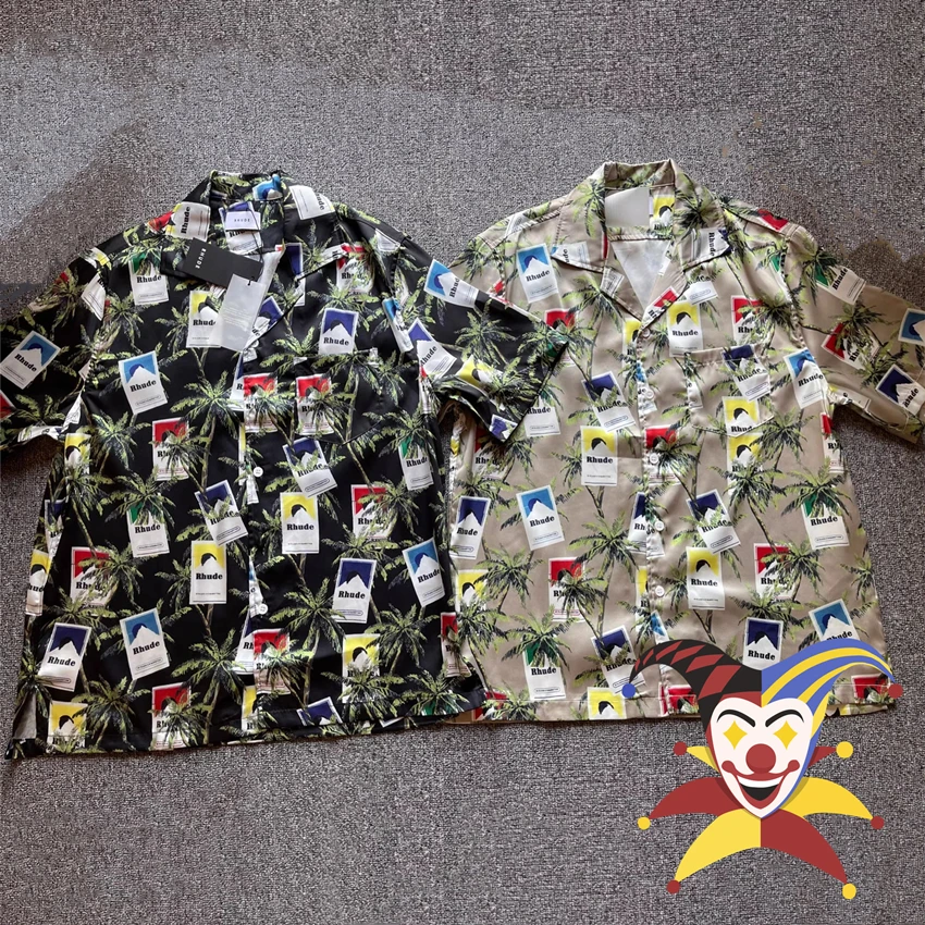 

Rhude Moonlight Coconut Tree Shirts Men Women Full Printing Oversized Short Sleeve Shirt Top Tees