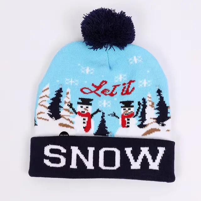 Festive Flashing LED Light-Up Christmas Hat - Snowman Winter Warm Knit Cap